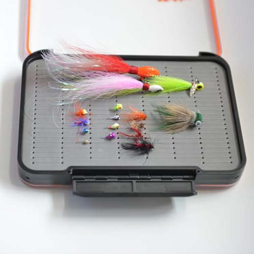 ALICHINO Fly Box for Fly Files Ice Jig Box Two Sided Waterproof Fly Fishing Box for Nymphs and Streamers (Grey Foam Insert C, Large, 9 * 6.5 * 1.9Inch) - size: Large 9 * 6.5 * 1.9 Inch