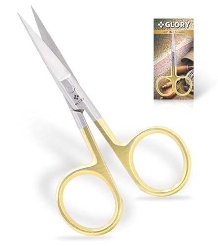 GLORY Professional Fly Tying Scissors, 4.5 Inch Razor Sharp Hair Scissors with Gold Loops, Stainless Steel Fishing Scissors for Flies, Lures & Precision Trimming - Straight Arrow Tip Shears