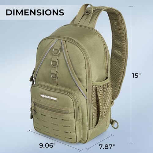 KastKing Karryall Sling Tackle Bag–Fishing Sling Pack,Fishing Backpack With Rod Holder,MOLLE System,Soft Bait & Gear Storage - color: C: Khaki