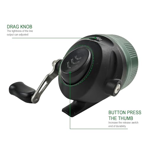 Spincast Fishing Reel, All-Metal Gears, Easy to Use Push Button Casting Design, Changeable Right/Left-Hand Retrieve - color: Green-Black