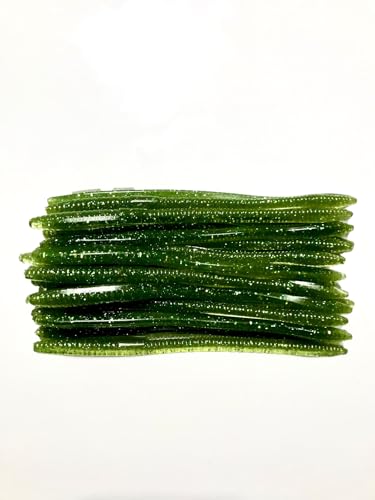 20 Pcs 6.25" Drop Shot Finesse Worms (Scented, Floats) Soft Plastic Baits for Bass Fishing - color: Green Pearl Shad