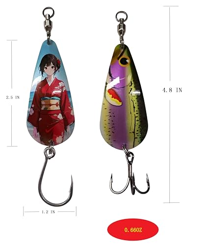 Spinner Spoons Hard Metal Fishing Bait Lures Kit for Pike Walleye Musky Bass Trout-3D Eyes & Treble/Single Hooks with Tackle Box in Freshwater and Saltwater - color: Color B-5PCS