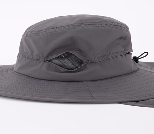 Connectyle Wide Brim Sun Hat for Men Women UPF 50+ Breathable Fishing Hat with Neck Flap Outdoor Hiking Safari Bucket Hats - color: Dark Grey