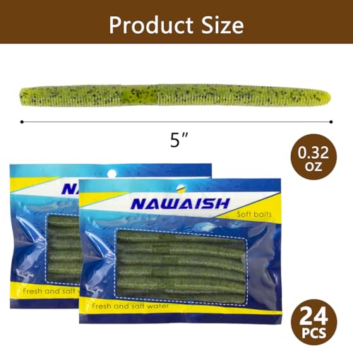 Senko Bait Soft Plastic Lures 5" Senkos 24 Pcs/100pcs for Wacky Rig Freshwater Fishing Green Pumpkin senko with Black Flake Pink Watermelon Double Color - style: Watermelon Black Flake