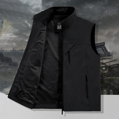 Mens Vests Sleeveless Zip Up Jacket Lightweight Casual Golf Windbreakers Hiking Work Tactical Vests Slim fit Outerwear - color: A01-black, size: Medium
