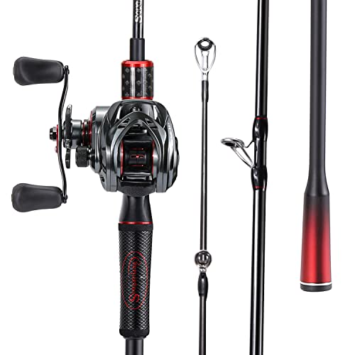 Sougayilang Baitcasting Fishing Rod and Reel Combo, Medium 6'/7' Low Profile with SuperPolymer Handle (2 Pieces 7ft Left) - color: Cast-Left hand-6'0''-Medium