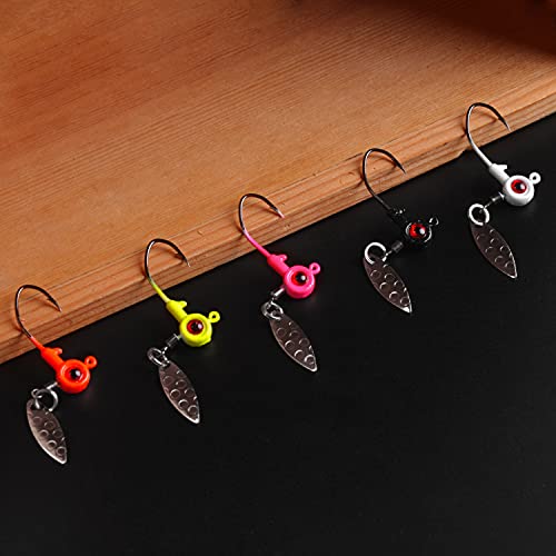 Crappie Jig Heads Fishing Lures Kit, 15pcs Underspin Jig Heads with Spinner Blade Crappie Lures Eye Ball Head Painted Fishing Jigs for Bass, Trout, Panfish, Sunfish - color: Chartreuse, size: 1.75g(1/16oz)-15pcs