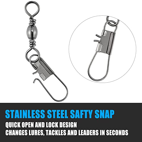 Dr.Fish 50 Pack Fishing Snap Swivels, Barrel Swivels Fishing Tackles, Stainless Steel Safty Interlock Snaps Leader Line Lure Connector Fresh&Saltwater 26-132Lb - size: #8(31Lb)-50 Pack