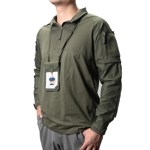 IDOGEAR Tactical ID Card Holder Visual Surface EDC Pouch with Zipper Pocket Badge Holders Credit Card Organizer Holster Neck Lanyard Hanging Hook and Loop Closure Pouches - color: Ranger Green