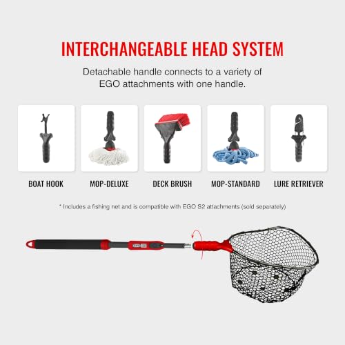 EGO S2 Slider Fishing Net Handle | Adjustable Extension Handle, Minimal Water Drag Design, Ergonomic Foam Grip for Landing Nets - size: 18" to 36" Handle, 17" x 19" Hoop, style: Lightweight Non-tangle Rubber Mesh