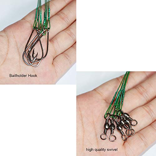 20pcs Wire Leader Hook Rigs Baitholder Fishing Hook Nylon Coated Fishing Wire Leader with Swivel - color: 6.5inch green, size: 3/0-20pcs