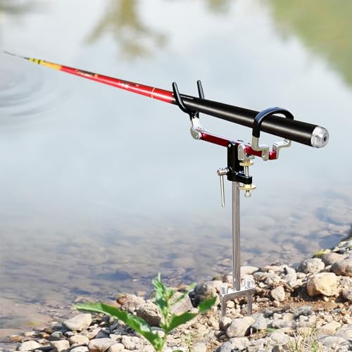 Fishing Rod Holders, 360 Degree Adjustable Fishing Pole Holders for Ground, Multifunctional Stainless Steel Beach Fishing Rod Holder Fishing Gifts for Men - color: Red