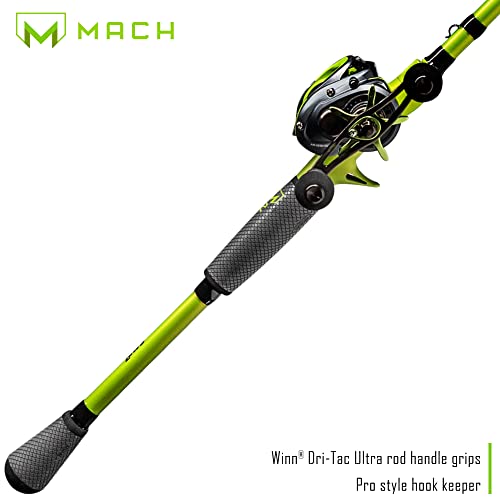 Lew's MACH 2 Baitcast Reel and Fishing Rod Combo, IM8 Graphite Blank Fishing Rod, Winn Dri-Tac Ultra Handle, Black/Green - size: 7'0"