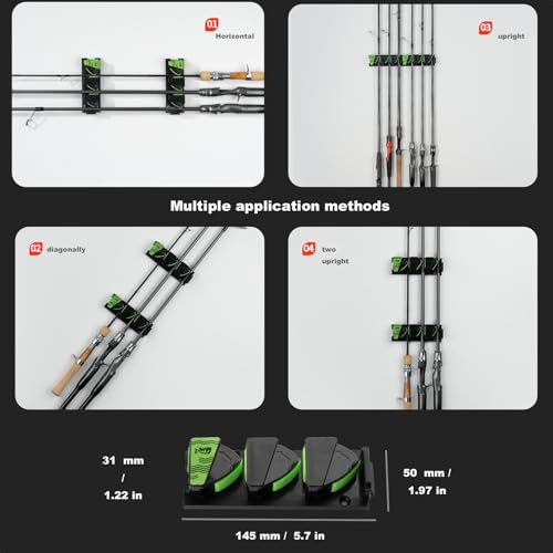 2pcs Fishing Rod Holder, Expandable Wall Mounted Fishing Rod Rack,Vertical & Horizontal Fishing Pole Holders, Fishing Pole Holder Holds Up to 6 Rods or Combos, Fishing Rod Holders for Garage