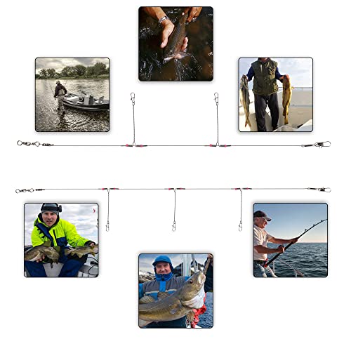Fishing Leader Saltwater Freshwater,Stainless Steel Fish Rig with Swivel Snap Beads Connector Lure Bait and Hooks Fish Trace Lure Steel Wire Fishing Tackle Kit - color: 3arm 12pack