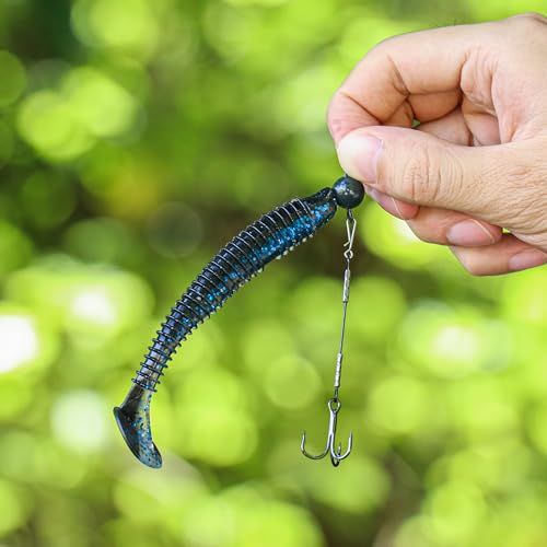 Fishing Rig with Weighted Jig Head and Treble Hook – Screw Lock Bait Keeper for Soft Lures, 3PCS Pack for Saltwater and Freshwater Fishing - size: 1/2oz, style: Single