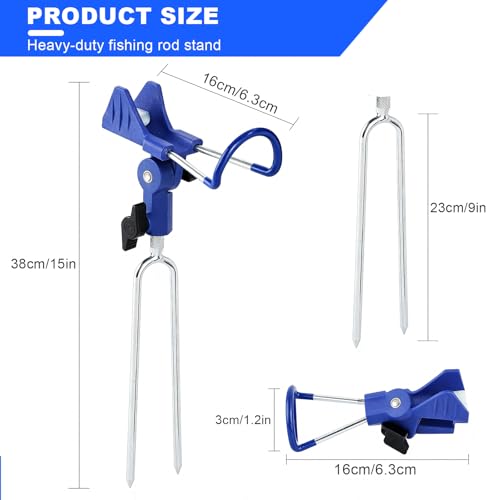 Blue Aluminum Bank Fishing Rod Holder &360° Adjustable for Ground - 2 Pack