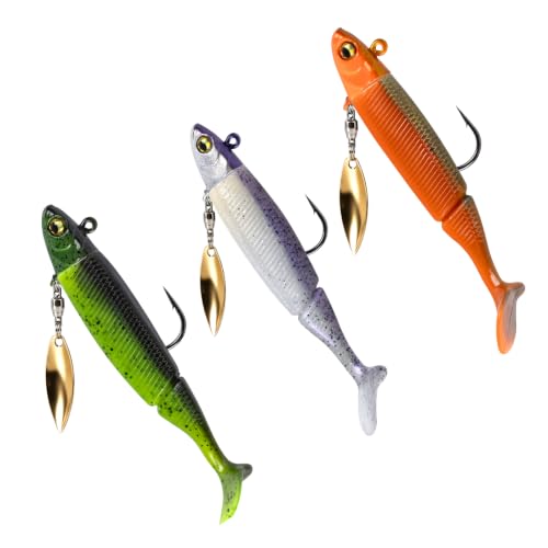 Modular Soft Lure System Kit 15Pcs - Removable Jig Head Hooks Design with Premium TPE Swimbait Paddle Tail, Snap Swivels Included, 3.5in 0.56oz, Mimic Minnow Tackle Box Set for Bass Trout