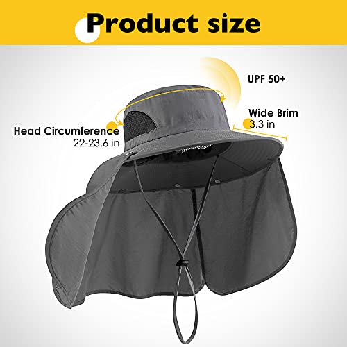 DOCVIT Fishing Hat for Men&Women,Outdoor UV Waterproof Wide Brim Bucket Hat,UPF50+ Sun Hat with Neck Flap - color: Dark Grey