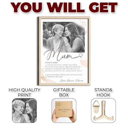 Personalized Mom Definition Wooden Picture Frame, Custom Mum Photo Plaque Gifts for Mother's Day, Love Mum Gift from Son and Daughter, Sentimental Birthday Presents for Mom, Nana, Grandma, Wife - color: 0. Mom-06