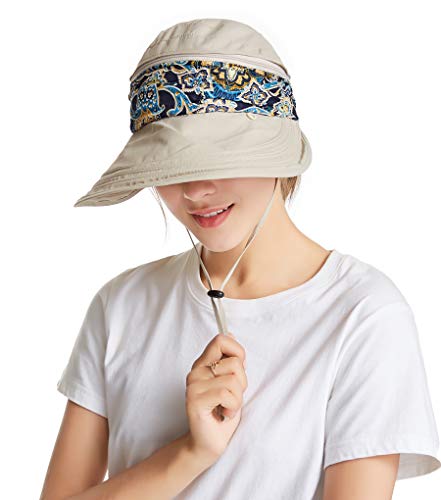 icolor Women Sun Hat UPF 50+ Sun Protection Hat Summer Outdoor Neck Shield Flap Visor Hat Ponytail Hats Wide Brim Beach Hat - color: Brown