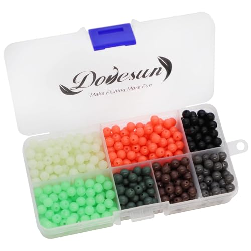 Dovesun Soft Rubber Fishing Beads Fishing Bait Eggs Accessories 7 Colors with Tackle-Box 0.23in(600pcs), 0.31in(250pcs), 0.39in(120pcs) - color: Round-0.23in/6mm*600pcs