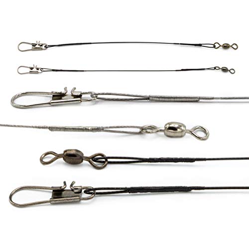 Rite Angler Wire Leader Rig Nylon Coated (6 Pack) 20lbs, 30lbs, 45lbs in Various Lengths with Crane Swivels and Interlock Snaps for Saltwater Fishing (Black) - size: 9"