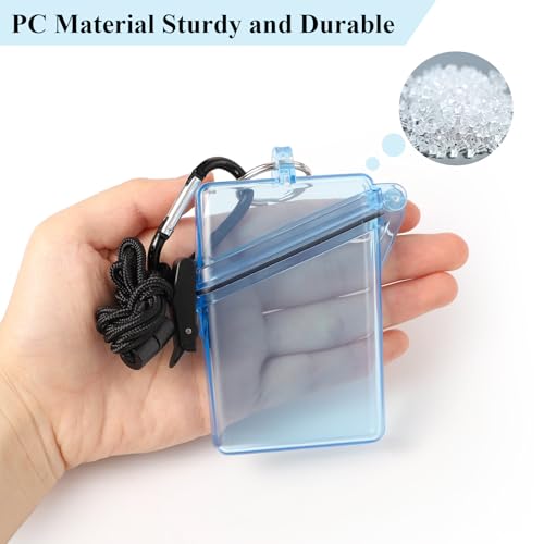 BESARME Waterproof ID Badge Holder Case Clear Blue Vertical ID Card Holder with Lanyard Carabiner and Keychain Durable Locker Dry Box - color: Blue