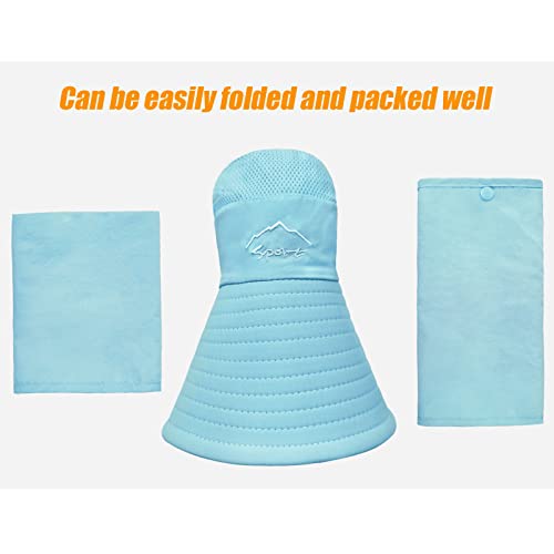 Fishing Hat for Men & Women, Outdoor UV Sun Protection Wide Brim Hat with Face Cover & Neck Flap - color: Light Blue