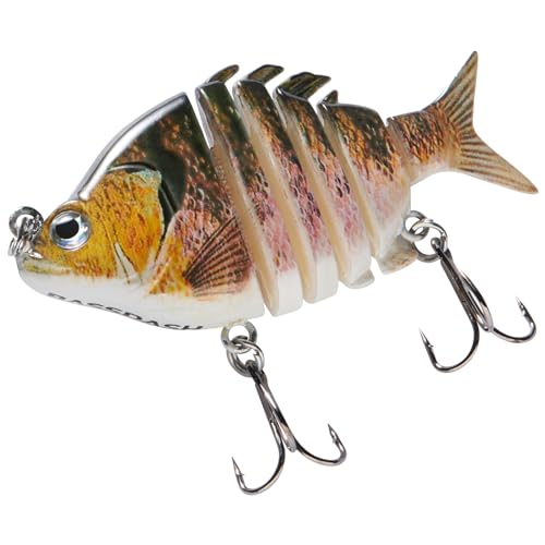 Bassdash SwimPanfish 0.34oz Hard Swimbaits Multi Jointed Topwater Trout Bass Fishing Crank Lure for Freshwater and Saltwater - color: Pink Bluegill