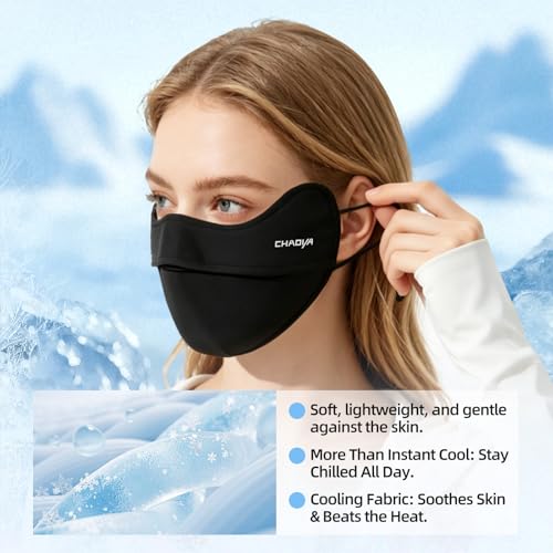 UPF 50+ UV Sun Protection Face Mask, Unisex Breathable Cooling Face Cover Sun UV Protection Ear Loops for Outdoor Activities - color: Black