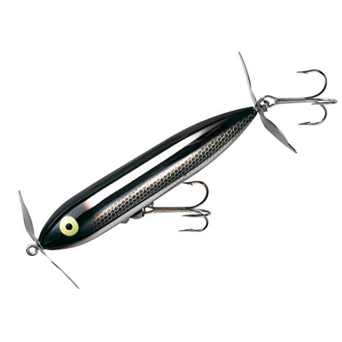 Heddon Zara Spook Topwater Fishing Lure - Legendary Walk-The-Dog Lure - color: Black Shiner, style: Wounded Zara Spook (3/4 Oz)