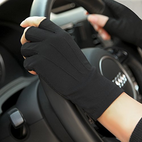 JIAHG Women Men's Driving Gloves Summer UV Sun Glove Non Slip Touchscreen Cotton Gloves Outdoor Sunblock Mittens for Cycling - color: Cotton-black half finger