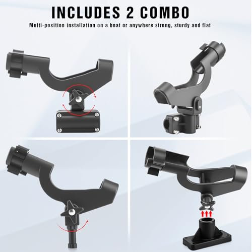 Liliful 4 Pcs Fishing Rod Holder for Boat Adjustable Kayak Swivel Fishing Pole Holders Accessories, Black - style: Fashionable