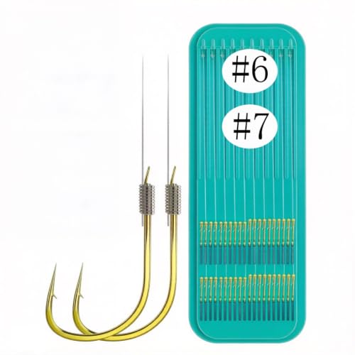 Pre-Tied Double Hook Fishing Rigs for Small Fish Trout Hooks, 20 Sets (40 fishHooks), Saltwater Freshwater Snelled Hooks Kit fluke Hooks, Ready-to-Fish Tackle Lorumox snelled Fishing Hooks - size: #6 & #7