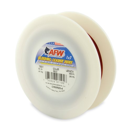 American Fishing Wire Bleeding Leader Blood Red Nylon Coated 1x7 Stainless Steel Leader Wire - size: 300 Feet, 90 Pound Test