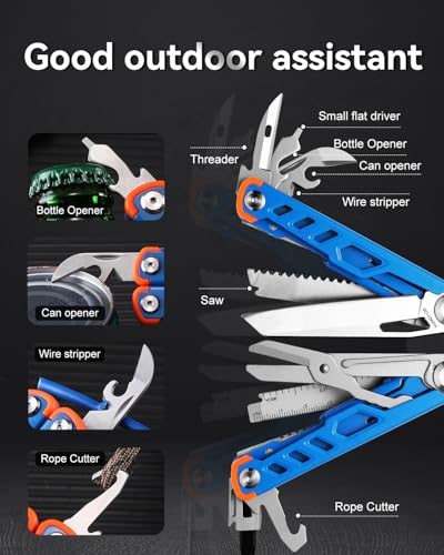 15-in-1 Multitool Pliers, Blue, Stainless Steel | with Sheath - color: Blue