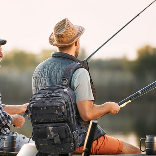 Fishing Backpack Fishing Tackle Storage Bag Fishing Gear and Equipment with Rod Holder Fishing Tackle Shoulder Sling Bag Backpack for Outdoor Fishing, Hunting, Hiking (Black) - color: Black