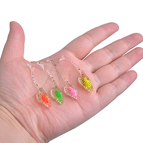 Crappie Lures Soft Plastic Fishing Lures Kit, 52pcs Glow Paddle Tail Swimbaits with Glitter, Mini Fishing Baits for Crappie Bluegill Trout Bass Perch Panfish, Freshwater Tackle Kit - color: 52pcs Crappie Jigs Lure Kit