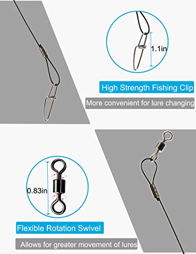 Fishing Leaders Line Steel Leaders Fishing Saltwater 125LB Fishing Leaders with Swivels and Snaps, 19.68in - color: Black