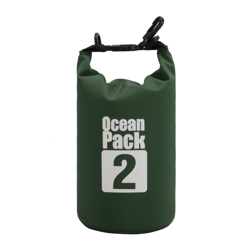 Dry Sack/Floating Waterproof Bag 2L/5L/10L/20L/30L for Boating, Kayaking, Hiking, Snowboarding, Camping, Rafting, Fishing and Backpacking - color: Dark Green, size: 2L
