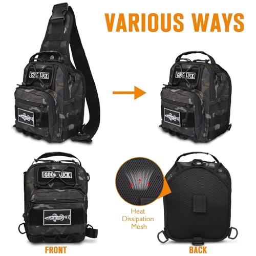Dovesun Small Fishing Backpack, Waterproof Fly Fishing Sling Pack Tackle Bag with Tackle Boxes - color: A-Black(Size:17.7*8.5*5.7in)