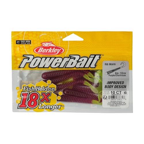 Berkley Berkley PowerBait Rib Worm - color: Purple/Chartreuse
