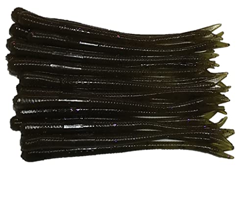 20 Pcs 4-1/2" Drop Shot Finesse Worms (Scent, Float), Soft Plastic Worms, Bass Fishing Worms - color: Green Pumpkin/Purple Flakes