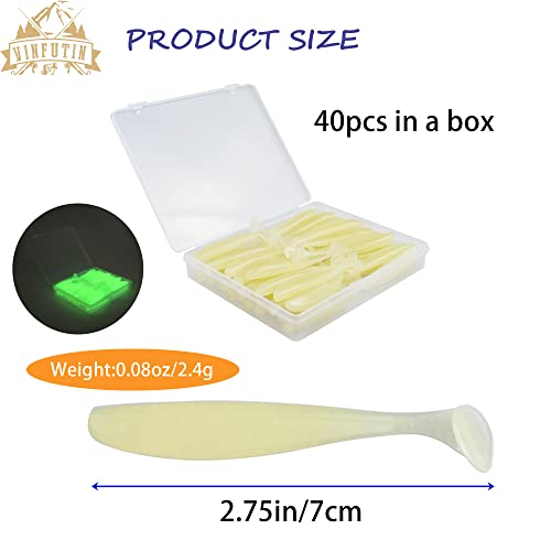Soft Fishing Lure,2.75inch/7cm Swimbait Paddle Tail Durable Plastic Baits for Bass Trout Jig Walleye Crappie Saltwater Freshwater 40pcs/Box - color: Luminous-40pcs