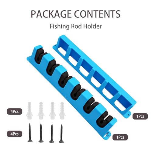 Heran Vertical Fishing Pole Holders for Garage, Wall-Mounted Fishing Rod Rack, Stores Up to 6 Rods, Space-Saving EVA & ABS Base, Ideal for Garages, Boats, and Sheds, Fits Most Rod Diameters