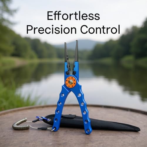 Aluminum Fishing Pliers with Stainless Steel Cutters, Sawtooth Jaws, Classic Blue, Includes Lanyard and Sheath, 7.9 x 2 x 0.4 in, 20 x 5 x 1 cm