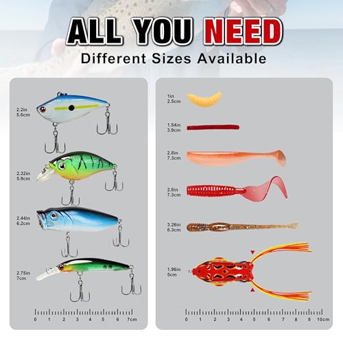 GOTOUR 128/209/240/265pcs Fishing Lures Kit with Tackle Box, All-in-1 Fishing Accessories Gear Set with Soft Lure, Minnow, Crankbait, Hooks, Sinkers, and Terminal Tackle Kit, Fishing Gifts for Men - color: B-240 pcs Pro Lures kit