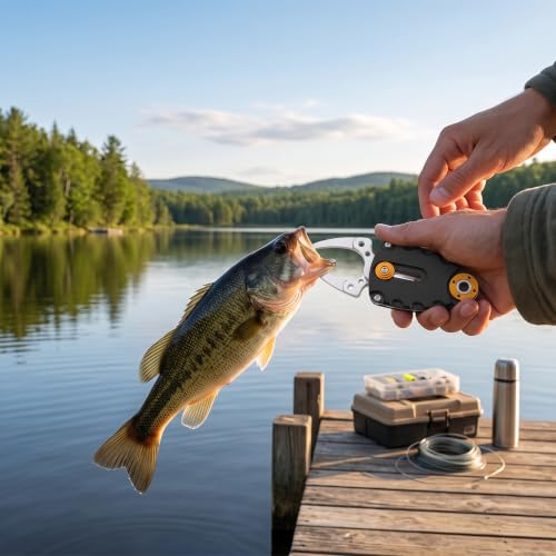 Fish Lip Gripper with Locking Jaw, Aluminum Alloy Fish Gripper Tool for Bass Walleye Trout Safe Catch and Release Fishing Gear for Anglers