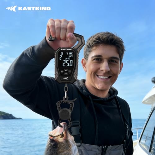 KastKing Weighmaster Mechanical-Digital Fishing Scale with Lip Gripper, 120 lb Capacity, 2.5" Backlit Display, High-Precision Sensor, 9 Weight Memory, Temperature Detection, IPX6 Waterproof - style: C: Black Combo